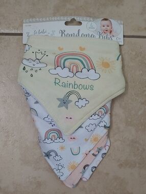 Le Bebe Favorite Bandana Bibs NWT Unisex Rainbow Pastel Set Of 4